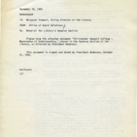 1.4 C-2 Memo to Margaret Stewart, Acting Director of the Library re: Material for Library&#039;s Reserve Section 