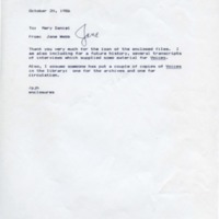 1.8 D-1 Memo to Mary Daniel from Jane Webb, October 20, 1986