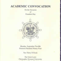 1.8 B Academic Convocation on the Occasion of Founders Day, September 12, 1994
