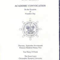 1.8 B Academic Convocation on the Occasion of Founders Day, September 17, 1992