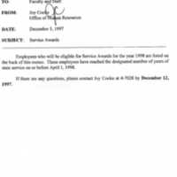 1.8 F Memorandum to Faculty and Staff from Joy Cooke, December 5, 1997