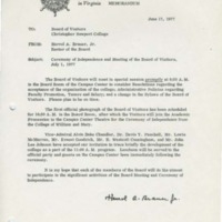 1.2 Memo to the Board of Visitors RE - Ceremony of Independence and Meeting of the Board of Visitors, July 1, 1977 