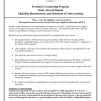 3.11 D President’s Leadership Program Study Abroad Stipend<br />
Eligibility Requirements and Statement of Understanding